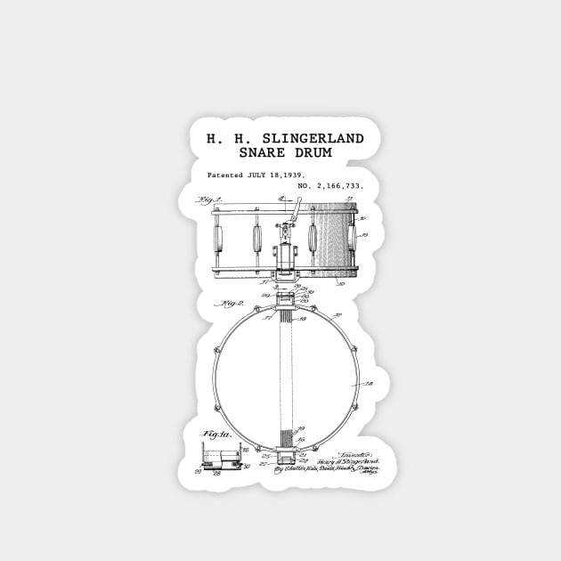 United States Office Patent - Snare Drum H. H. Slingerland 1939 Sticker by Quentin1984